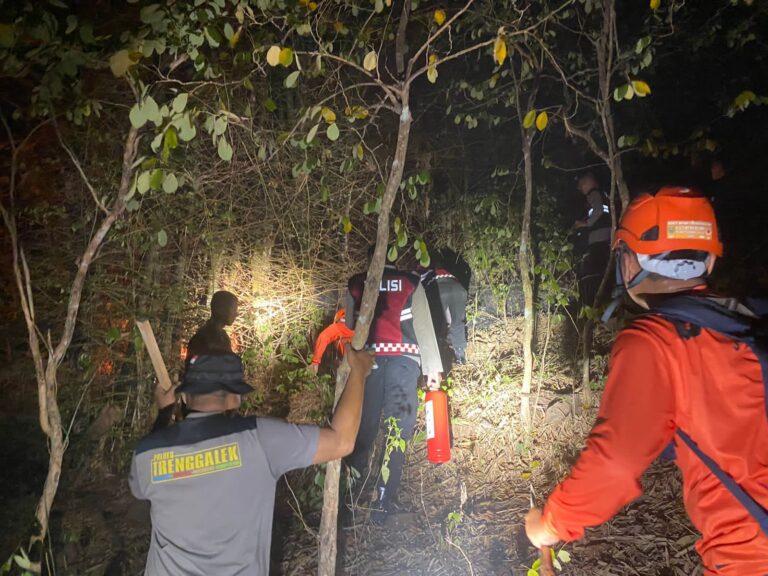 Gercep, Polisi Bersama TNI dan Relawan Padamkan Kebakaran Lahan di Karangsuko Trenggalek