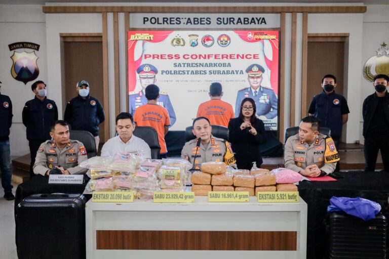 Polrestabes Surabaya Berhasil Amankan Sindikat Sabu Jawa Sumatera Sita 40,8 kg Sabu
