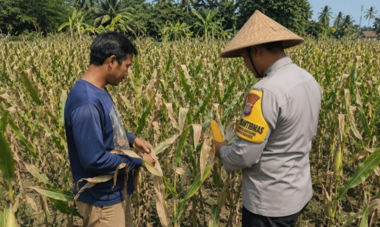 Sambang Lahan, Pak Bhabin Siap Bantu Kendala Petani dan Pastikan Tanaman Jagung Siap Panen