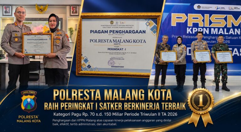 Polresta Malang Kota Raih Peringkat I Satker Berkinerja Terbaik dari KPPN Malang, Bukti Pengelolaan Anggaran Transparan dan Akuntabel