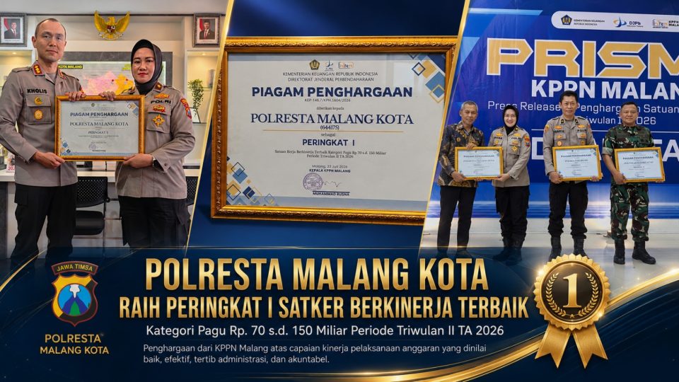 Polresta Malang Kota Raih Peringkat I Satker Berkinerja Terbaik dari KPPN Malang, Bukti Pengelolaan Anggaran Transparan dan Akuntabel